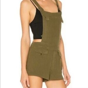 Free People Olive Green Utility Shortalls Overalls Size Medium